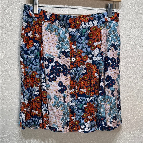 Modcloth Multicolor Floral Orange Blue Side Zip Lined Mini Skirt Large NWT